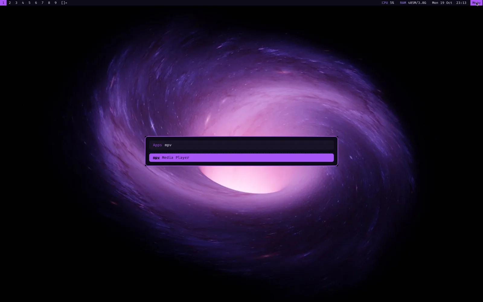 Launcher: rofi for apps and windows on Super+Alt+r, dmenu on Super+p.